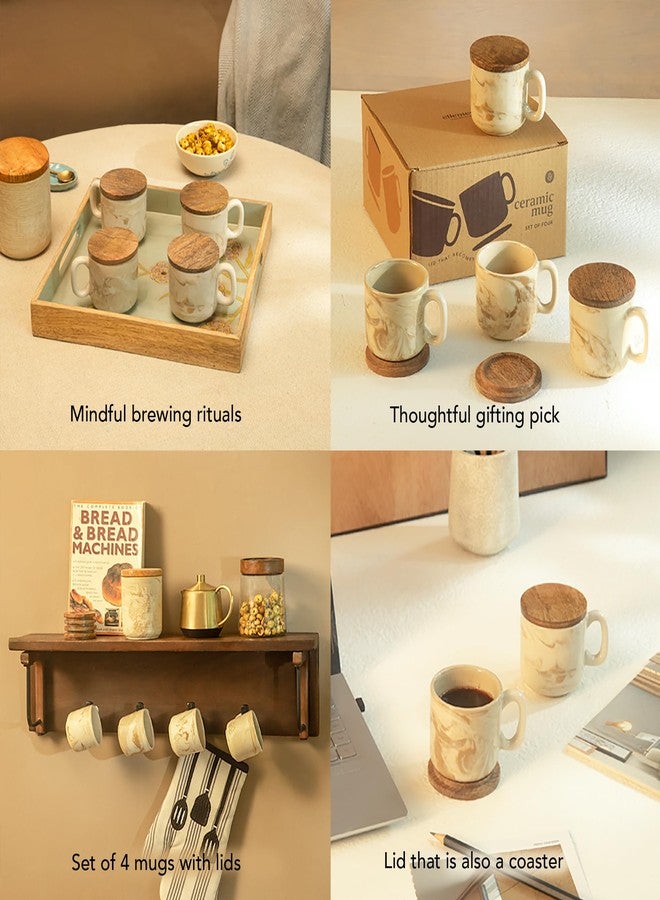 Ellementry Jupiter Ceramic Mug Set of 4 with Wooden Lids (150 ml Each) | Multipurpose Lid as Coaster | Handmade in India | Coffee, Tea & Milk Mugs | Dishwasher Safe | Gift for Home & Office - Image 3